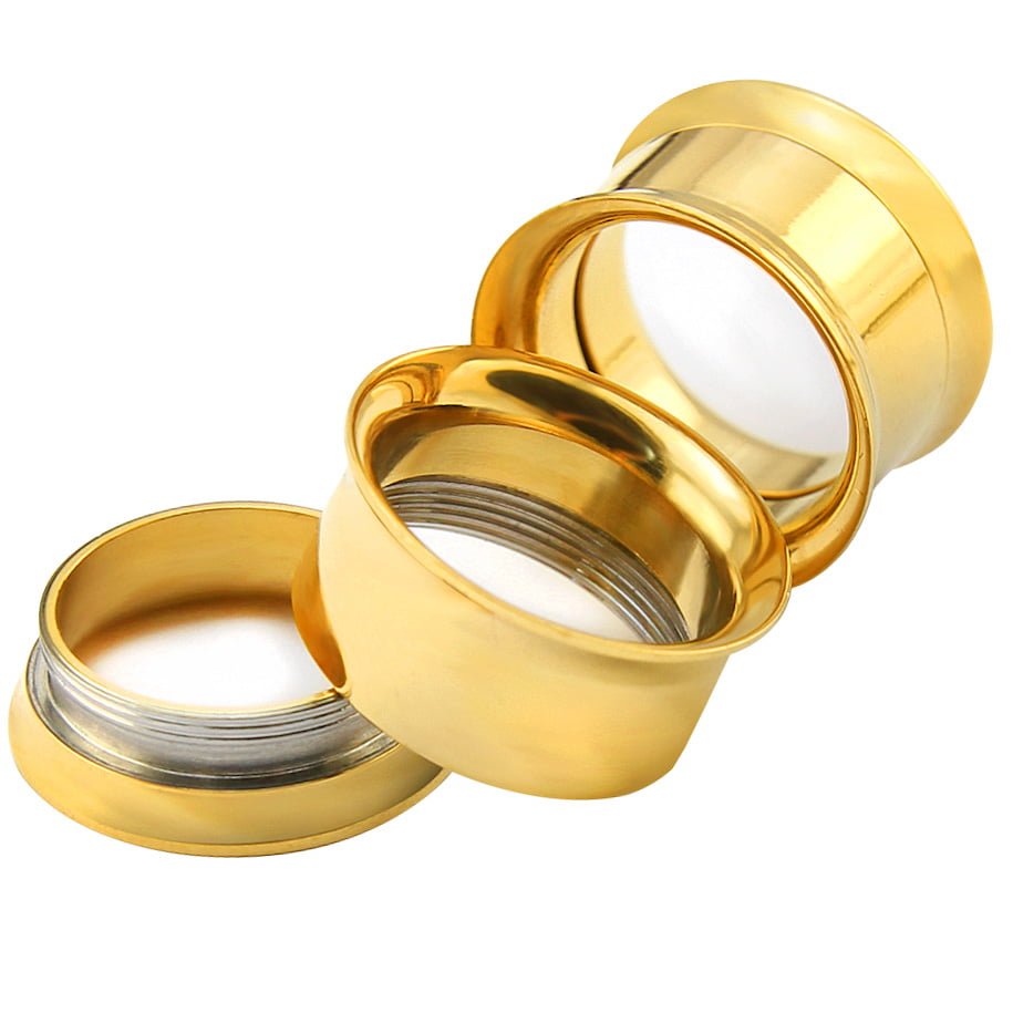 316L Steel Double Flare Threaded Tunnel In Vacuum Plated Gold